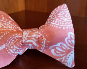 Peach Paisley Designer Freestyle Bowtie