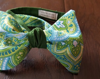 Mr. Perseverance - Green, Lime and Baby Blue Paisley 2-in-1 Freestyle Bowtie