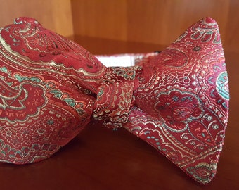 Red, Gold and Green Paisley Designer Freestyle BowTieByEDJ