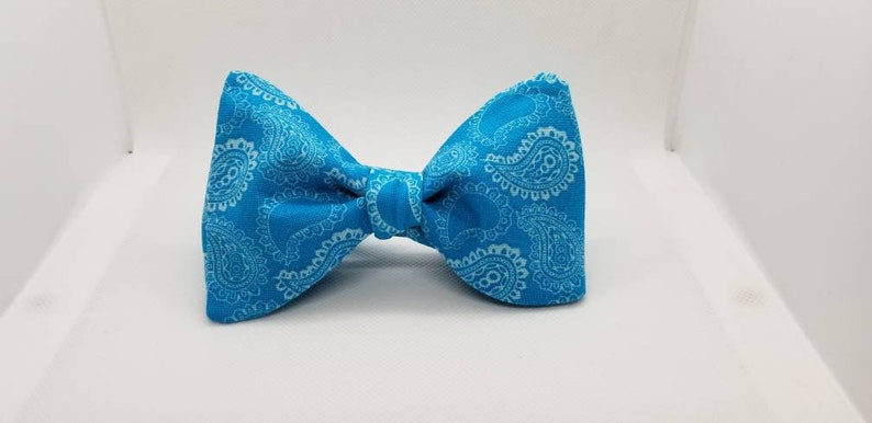 Turquoise Paisley Designer Freestyle BowTieByEDJ image 8