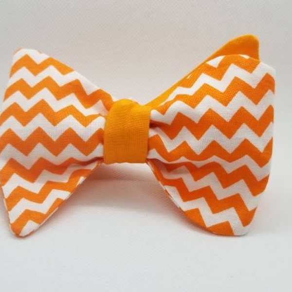 Mr. Orange and White Designer Chevron 2 -in- 1 Freestyle BowTieByEDJ