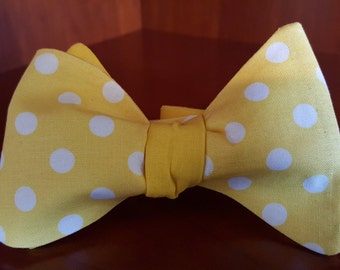 Yellow and White Polka Dot 2 -in- 1 Freestyle BowTieByEDJ