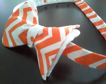 Mr. Orange and White Designer Chevron 2 -in- 1 Freestyle BowTieByEDJ