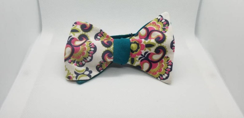 Green, Pink and Blue Paisley Designer Freestyle BowTieByEDJ image 2