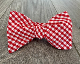 Red and White Designer Plaid Freestyle BowTieByEDJ