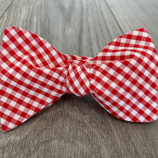 Red and White Designer Plaid Freestyle BowTieByEDJ