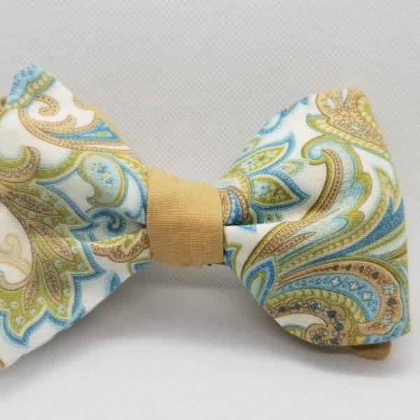 Turquoise and Brown Paisley Designer Freestyle BowTieByEDJ