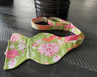 Pink and Green Paisley Designer Freestyle BowTieByEDJ