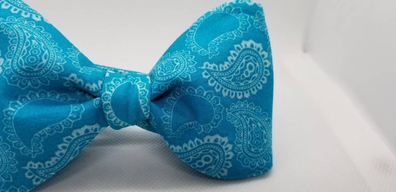 Turquoise Paisley Designer Freestyle BowTieByEDJ image 7