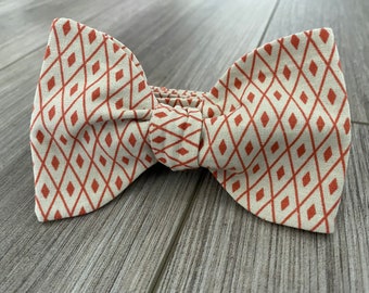 Burnt Orange Diamond and Off-White Designer Freestyle BowTieByEDJ