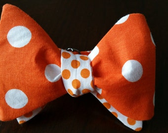 Orange and White Polka Dot Designer 2 -in- 1 Freestyle BowTieByEDJ