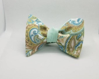 Turquoise and Brown Paisley Designer Freestyle BowTieByEDJ