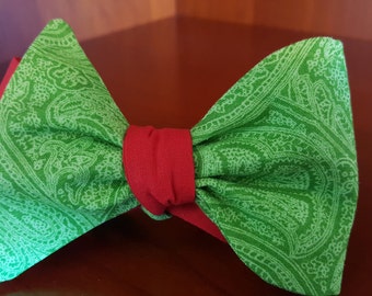 Green and Red Paisley Designer 2 -in- 1 Freestyle BowTieByEDJ