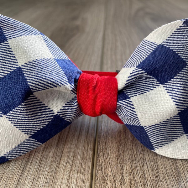 Red, White, and Blue iBelieve Designer Plaid Freestyle BowTieByEDJ