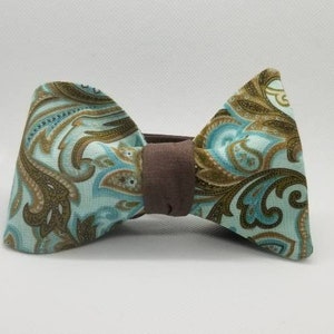 Turquoise and Brown Paisley Designer Freestyle BowTieByEDJ image 2