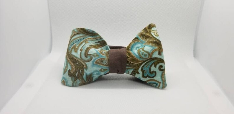 Turquoise and Brown Paisley Designer Freestyle BowTieByEDJ image 2