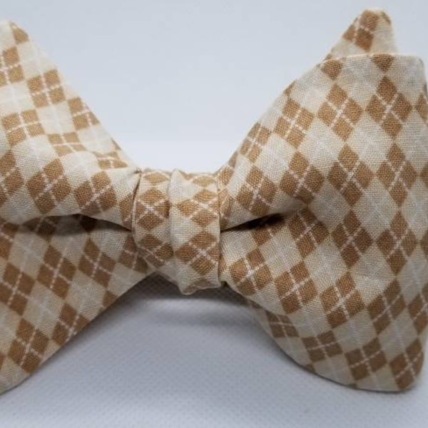 Khaki Designer Plaid Freestyle BowTieByEDJ