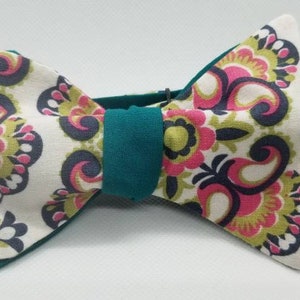 Green, Pink and Blue Paisley Designer Freestyle BowTieByEDJ image 1