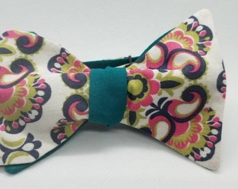 Green, Pink and Blue Paisley Designer Freestyle BowTieByEDJ