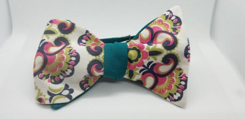 Green, Pink and Blue Paisley Designer Freestyle BowTieByEDJ image 1