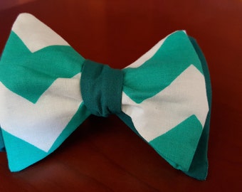 Turquoise and White Chevron Designer 2 -in- 1 Freestyle BowTieByEDJ