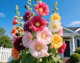 Double Hollyhock Seeds | Multicolored Heirloom Flower Seeds for Cottage Gardens & Cut Blooms