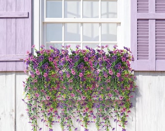 UV-resistenta lila hängande blommor, konstgjorda utomhusväxter för veranda, uteplats och trädgårdsdekor