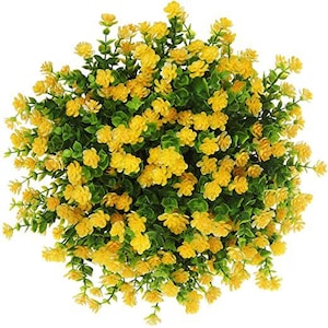 UV-resistenta gula konstgjorda blommor, konstgjorda utomhusbuskar för höstdekoration på verandan bild 3