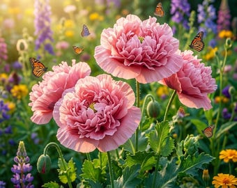 Pale Rose Peony Poppy Seeds: Heirloom Annual Flowers, Pink Ruffled Blooms (Planting Seeds)
