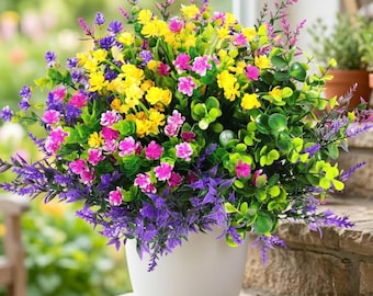 UV-beständige künstliche Blumen für den Außenbereich, mehrfarbige Kunstblüten für Veranda, Terrasse und Gartendekoration