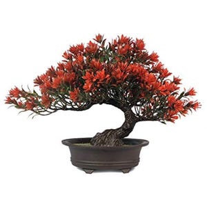 Artificial Bonsai Tree Juniper Faux Plant Small Desk Home Office Decor Red, Indoor Outdoor Porch Patio Decor, UV Resistant