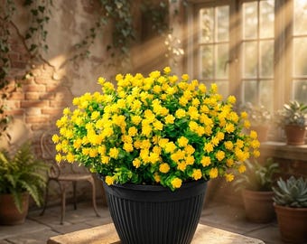 Fleurs artificielles jaunes résistantes aux UV, faux arbustes d'extérieur pour la décoration automnale du porche