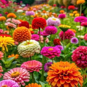 Zinniafrön från California Giants, färgglada ettåriga arvsblommor för stugträdgårdar, rabatter och snittbuketter bild 3