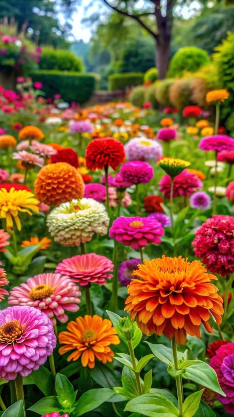 Zinniafrön från California Giants, färgglada ettåriga arvsblommor för stugträdgårdar, rabatter och snittbuketter bild 3