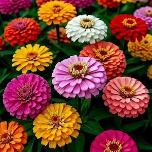 Zinniafrön från California Giants, färgglada ettåriga arvsblommor för stugträdgårdar, rabatter och snittbuketter bild 1