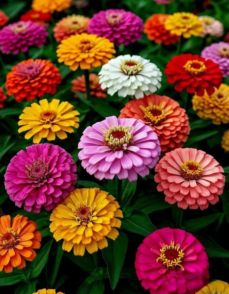 Zinniafrön från California Giants, färgglada ettåriga arvsblommor för stugträdgårdar, rabatter och snittbuketter bild 1