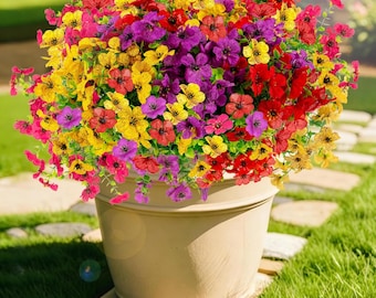 UV-beständige künstliche Blumen, wasserfeste, mehrfarbige Kunstblüten für Veranda, Terrasse, Garten und Außendekoration