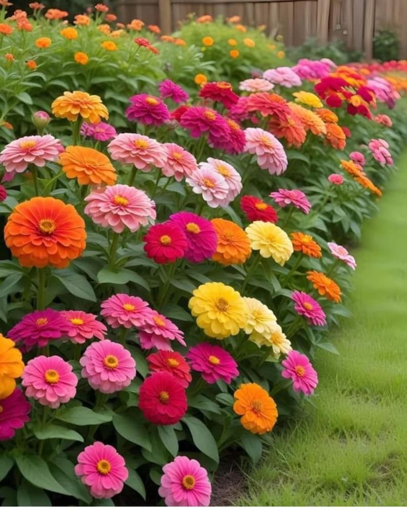 Zinniafrön från California Giants, färgglada ettåriga arvsblommor för stugträdgårdar, rabatter och snittbuketter bild 4