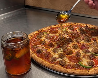 Golden-Red Fire Hot Honey | Small Batch Fermented Chili Honey | Spicy Hot Honey | Pizza & Biscuit Drizzle | Handmade in Florida | 6oz.