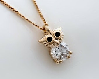 Small Gold Owl Necklace on vermeil chain.  Select Silver Owl or Gold Necklace on Sterling Silver chain-  Everyday necklace Dainty Delicate