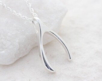 Sterling silver wishbone. Silver wishbone Pendant necklace Jewelry. Make a wish Good Luck pendant. Choose chain.