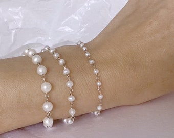 925 Sterling Silver Keshi Freshwater Pearls Bracelet. Sterling Silver Beads Bracelet - Freshwater Pearls Bracelet Choose Pearls Size