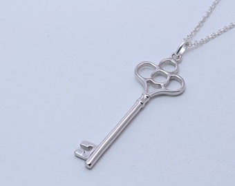 Sterling silver key necklace. Silver key necklace . choose chain, Large silver key pendant necklace