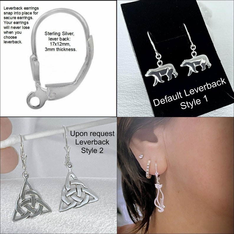 925 Sterling Silver leaves Earrings. Hypoallergenic. Choose Hinge Earring & Hook Earrings. Larg Leaf 31x 19mm Or Sm Leaf 26 x 15mm plus hook image 10