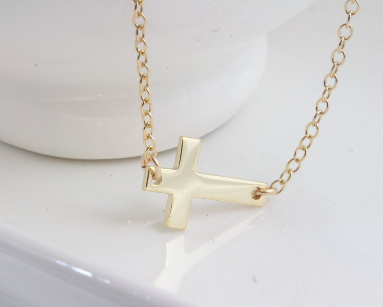 Sideways Cross Necklace Gold Cross Necklace Horizontal Etsy