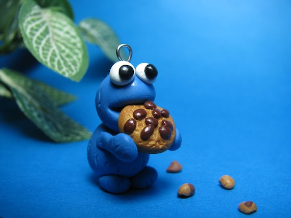Cookie Monster Necklace, on Sterling silver Chain Polymer Clay cookie monster charm Polymer clay animal Kids gift, Kids Jewelry