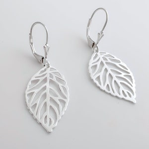 925 Sterling Silver leaves Earrings. Hypoallergenic. Choose Hinge Earring & Hook Earrings. Larg Leaf 31x 19mm Or Sm Leaf 26 x 15mm plus hook image 2