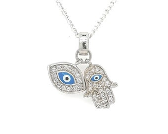 925 Sterling silver Hamsa Necklace, Evil Eye Necklace. Minimalistic Mati Evil eye. Select Hamsa. Choose Chain Cable Or Curb