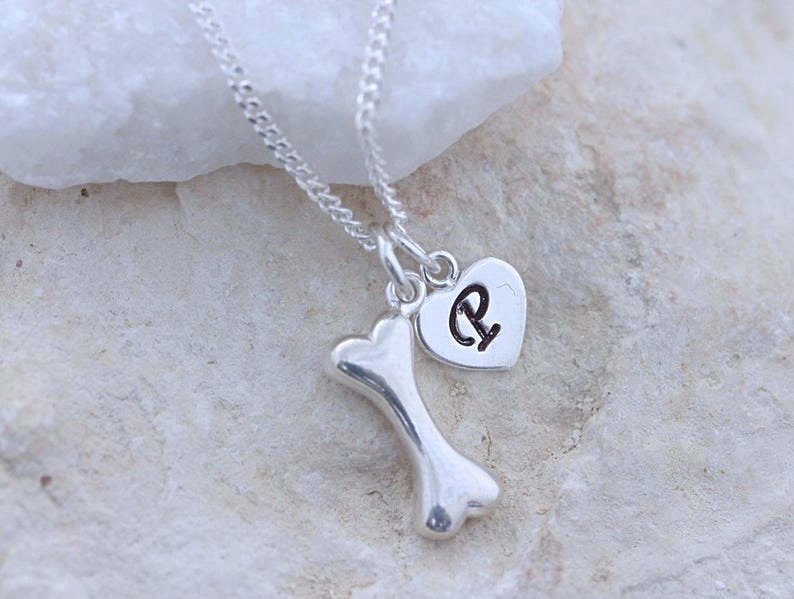 Sterling Silver Bone Necklace. Choose a Charm with Dog Bone. Choose chain image 1