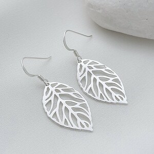 925 Sterling Silver leaves Earrings. Hypoallergenic. Choose Hinge Earring & Hook Earrings. Larg Leaf 31x 19mm Or Sm Leaf 26 x 15mm plus hook image 3